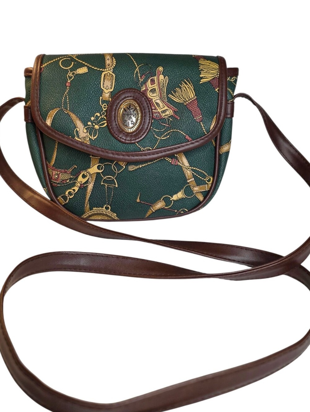 Vintage Purse Sasson Retro Quiet Luxury Green Equestrian Crossbody Saddle Bag